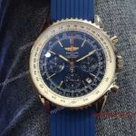 Top Quality Knockoff Breitling Navitimer Blue Face Chronograph Watch with Blue Rubber Band